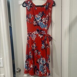 Tahari Floral Bold Orange and Blue Dress
